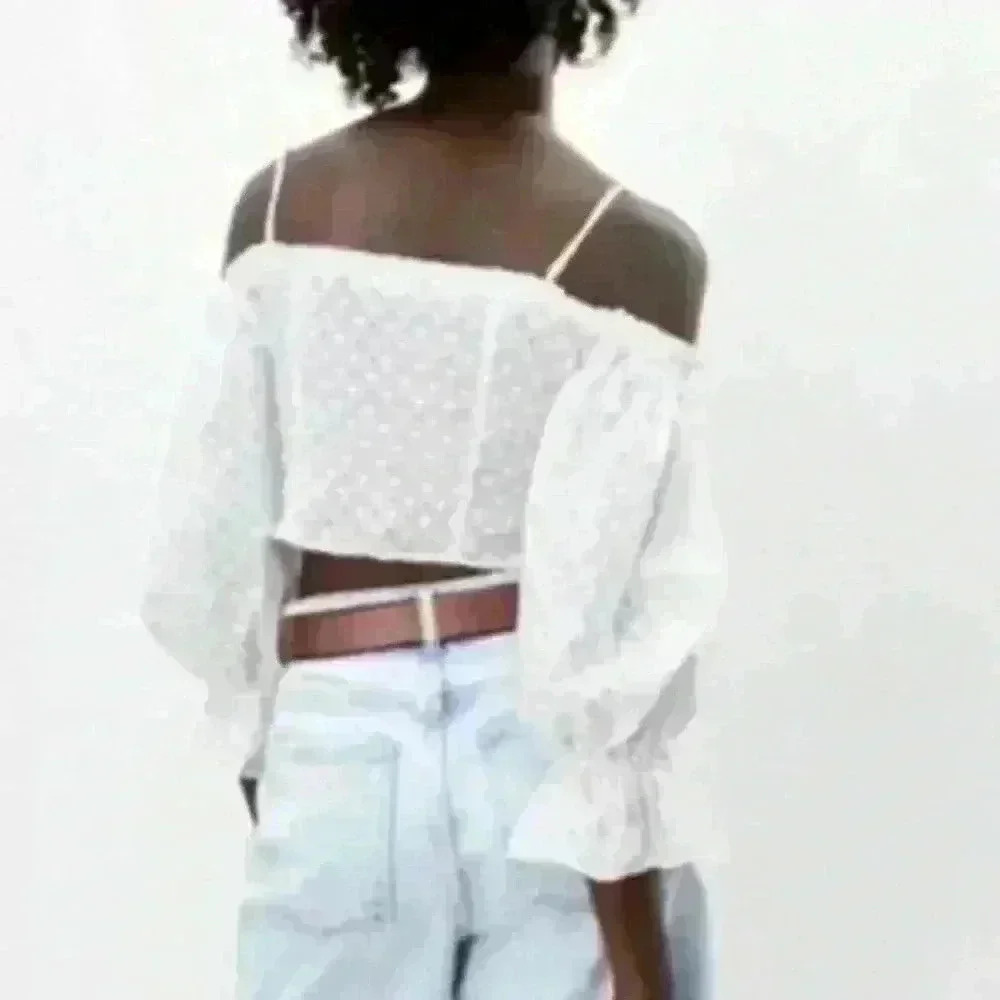 Zara Embroidered Eyelet Crop Top Small (Medium) coquette girl cottagecore whimsy - Picture 9 of 9
